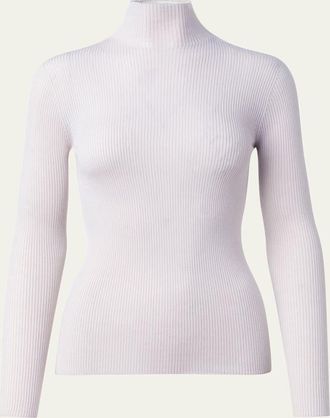 Akris Cashmere-Silk Fine Ribbed Knit Pullover