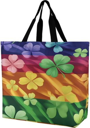 Generic Gay Proud Flag Shamrock Large Reusable Shopping Bag Lightweight Foldable Tote Bags Washable Shoulder Handbag