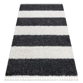 RugsX Tappeto Union 4079 Strisce Grigio / Crema Frange Berbero Marocchino Shaggy Grey 200x290 Cm