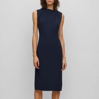 HUGO BOSS Womens Dezuki Slim-Fit Business Dress in Blue - Size 12 UK