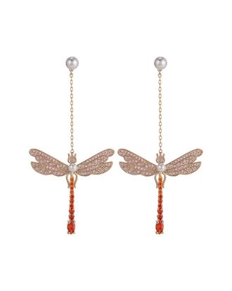 Eyecandy LA Eye Candy La 14K Plated Cz Dragonfly Drop Earrings