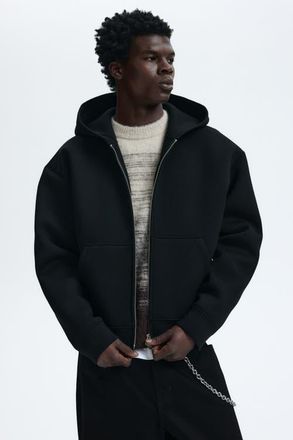 H&M Loose Fit Scuba Knit Zip-through Hoodie in Black at Nordstrom, Size Xxx-Large
