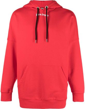 Palm Angels logo-print cotton hoodie - men - Cotton - M - Red