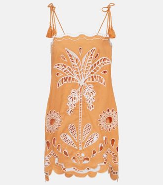 Farm Rio Banana Tree embroidered linen-blend minidress