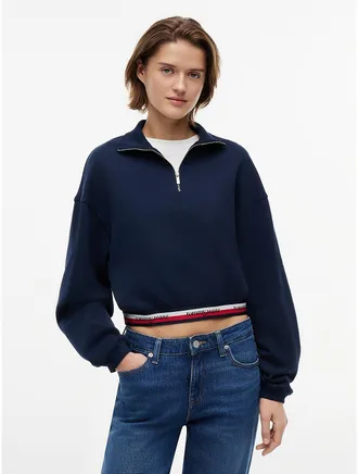 Tommy Hilfiger Womens Tommy Jeans Boxy Quarter-Zip Sweatshirt - Navy - XL