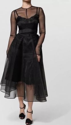 Dolce & Gabbana tulle long-sleeve round-neck a-line midi dress