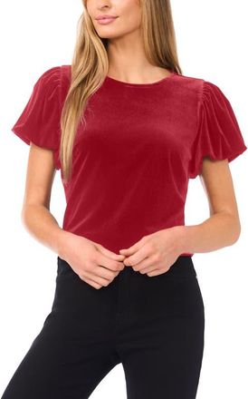 CeCe by Cynthia Steffe Puff Sleeve Stretch Velvet Top in Red Maple at Nordstrom, Size X-Small