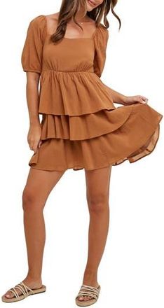 Wishlist Puff Sleeve Tiered Minidress in Camel at Nordstrom Rack, Size Medium