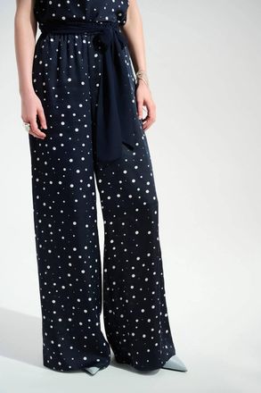 Joseph Ribkoff Womens Satin Dot Print Wide Leg Pants In Midnight Blue/vanilla