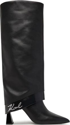 Karl Lagerfeld Debutante Fold Hi Leg Boot - Dames - Laarzen met Hak - Zwart - 36 EU - Leer - Schoenen