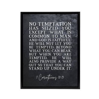 Artery8 Corinthians 10 13 No be tempted Bible Quote Framed Canvas Wall Art Print in Grey | Size: W24 x H32