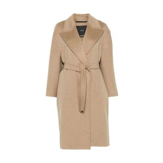Max Mara Belted Coats, female, Brown, S, Sand Brown Cashmere Coat with Peak Lapels