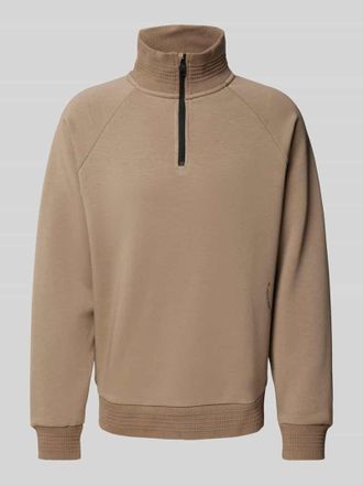 HUGO BOSS Sweatshirt mit Troyer-Kragen Modell Saggel in Beige, Größe S