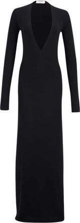 Saint Laurent Stijlvol Zwart Maxi Jurk - Dames - Maxi kleedjes - Zwart - M - Wol - Kleedjes