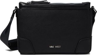 Nine West Elllis NYM524369 Womens Black Double Zip Crossbody Bag GBO3487