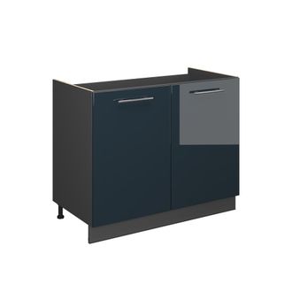 Vicco Mueble Bajo Para Fregadero Fame-line, Azul Oscuro Alto Brillo/antracita, 100 Cm Sin Encimera, Vicco