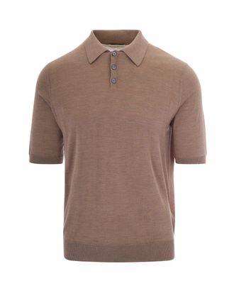 Ballantyne Brown Silk-Cashmere Blend Polo with Three-Button Placket