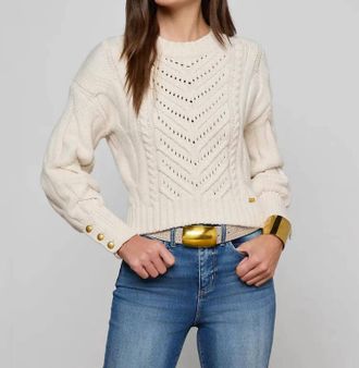 L'agence Storm Cable Knit Sweater In Ivory/gold