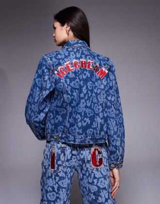 Icecream Giacca trucker mimetici taglio laser lavaggio blu medio in coordinato