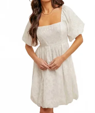 Hem & Thread Chiffon Print Bubble Dress In White