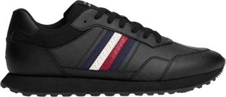 Tommy Hilfiger Heren Eva Stripe Leren Trainers (Zwart)