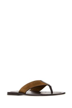 The Row Mens Biscuit Suede Dan Thong Slippers Cigare Flat Shoes