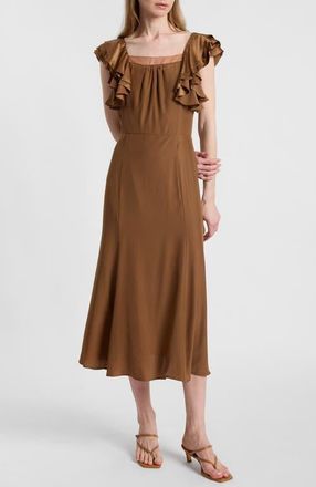 Santorelli Yeda Fit and Flare Midi Dress in Silk Crepe de Chine in Dark Bronze at Nordstrom, Size 12