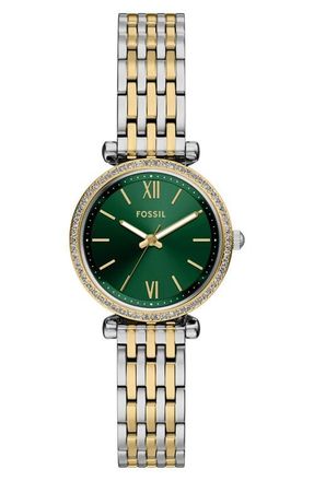Fossil Carlie Mini Two-Tone Bracelet Watch, 28mm in Two Tone Green at Nordstrom
