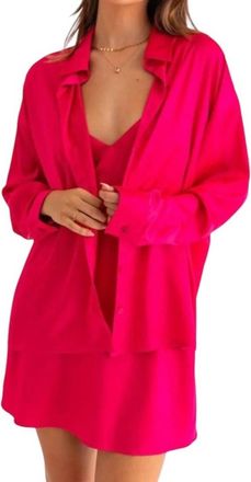 Le Lis Blanc Deux Shannon Long-Sleeves Satin Shirt In Fuchsia