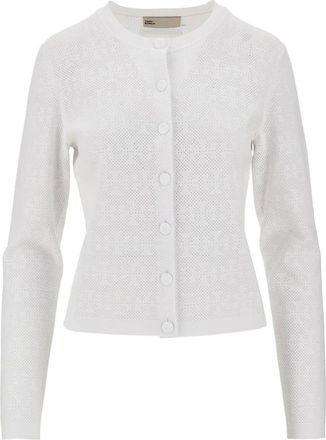 Tory Burch Cardigan in maglia pointelle T Monogram - - Knitwear - Donna - Bianco - S