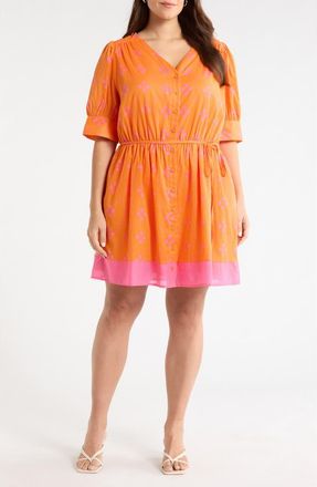 Sugarlips Donna Print Tie Waist Minidress in Orange-Pink at Nordstrom, Size 2X
