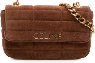 Celine Pre-owned Shoulder Bags, female, Brown, Size: ONE SIZE Pre-owned Vintage Quilted Suede Shoulder Bag with Gold Chain