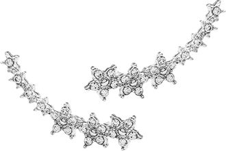 Generic Sparkling Star Rhinestone Earrings For Women Elegant Curved Design Alloy Stud Perfect Daily Wear Party And Casual Outfits Flat for (Silver, 5X2cm)