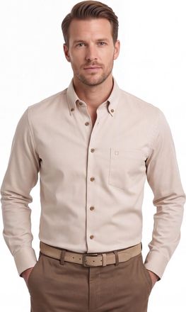 Led&ucirc;b Overhemd Ledub beige Modern Fit katoen met borstzak button-down