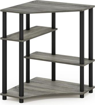 Furinno Turn-N-Tube Space Saving Corner Desk with Shelves, French Oak Grey/Black