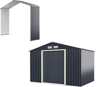 Costway Costway Cobertizo De Jard&iacute;n De Metal De Exterior, 277 X 255 X 202 Cm, Caseta De Jard&iacute;n Con 4 Respiraderos Y Puertas Individuales Correderas, Casita Or