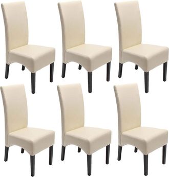 Hhg Hhg - Nunca Usado] Lote De 6 Sillas De Comedor Silla De Cocina Silla Latina, Cuero, Crema, Patas Oscuras