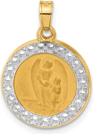 Diamond2Deal 14k Yellow Gold and White Rhodium Hollow Our Guardian Angel Medal