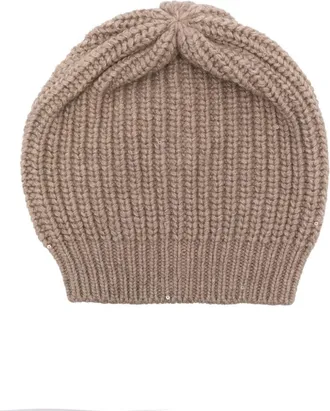 Brunello Cucinelli sequin-embellished ribbed-knit beanie - women - Cashmere/Polyamide/Silk - S - Brown