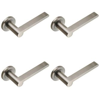 Loops 4x PAIR Flat Bar Lever with Rounded End on Round Rose Concealed Fix Satin Steel in Metallics