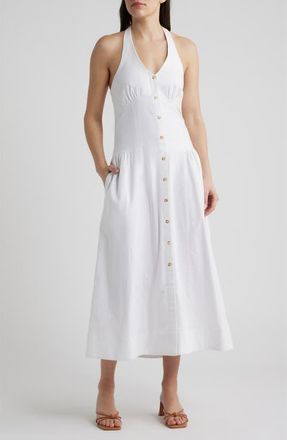 Bernardo Linen Blend Halter Maxi Dress in Bright White at Nordstrom, Size X-Small