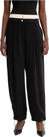 Liu Jo Broek met dubbele tailleband - Dames - Wijde Broeken - Zwart - L - Polyester - Broeken