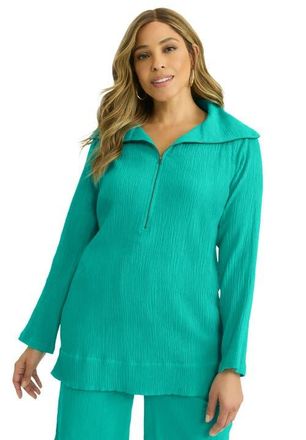 Jessica London Gauze Half-Zip Tunic in Aqua Sea at Nordstrom, Size 18