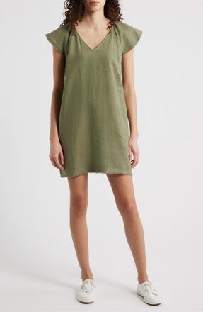 Tommy Bahama Two Palms Flutter Sleeve Linen Shift Minidress in Dark Fern at Nordstrom, Size X-Small