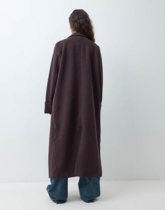 Noisy May cappotto maxi effetto lana in prugna cioccolato-Marrone