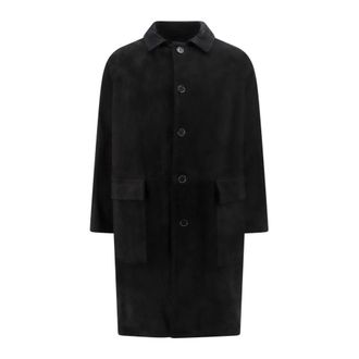 Salvatore Santoro Single-Breasted Coats, male, Black, Size: S Leather Coat with Black Buttons