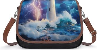 Generic Stormy Lighthouse Womens Crossbody Bag Fashion Shoulder Handbags Message Tote Bag with Adjustable Strap