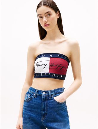 Tommy Hilfiger Womens Flag Logo Bandeau - Blue - XL