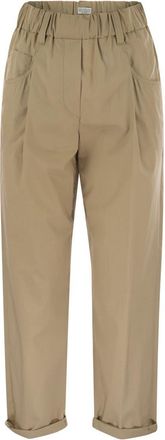 Brunello Cucinelli Brunello Cucinelli Womens Track Five-pocket Trousers In Lightweight Poplin With Moniline - Sage Green Cotton - Size EU 44 (Womens)