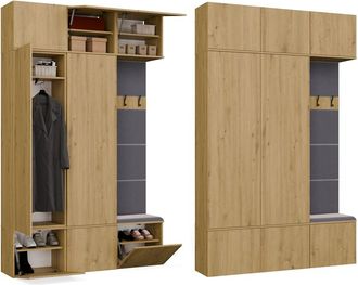 Topeshop Haga Iii 2sz1w - 2x Armario + 1x Barra De Armario - Estantes - 150x35x238 Cm - Roble Artisan